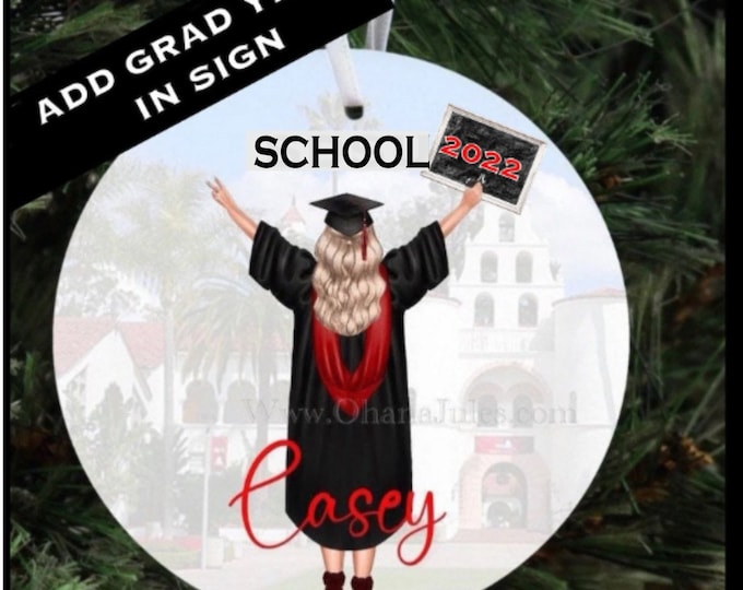 Featured listing image: College Graduation  Ornament, College ornament, Gradution gift, Personalized ornament, diploma, Grad, cap and gown,  Christmas Ornament