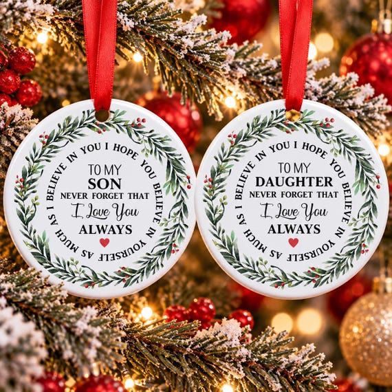 Personalized Son and Daughter Christmas Ornament,  Keepsake Holiday Gift, Son Ornament, Daughter Ornament, Personalized Christmas Ornament
