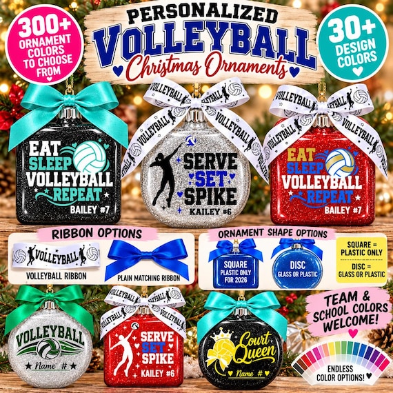 Personalized Volleyball Christmas Ornament, Custom Volleyball Player Gift, Volleyball Team Ornament, School Colors, Sports Keepsake