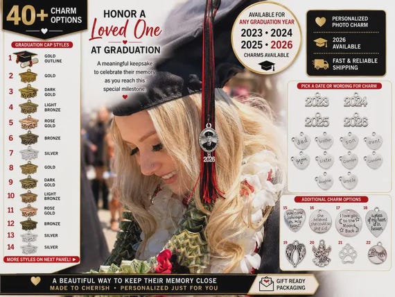 Graduation Memorial Photo Charm, Grad Cap Photo Charm, Custom Graduation Tassel Charm, In Loving Memory Gift, Senior Keepsake, Grad Gift