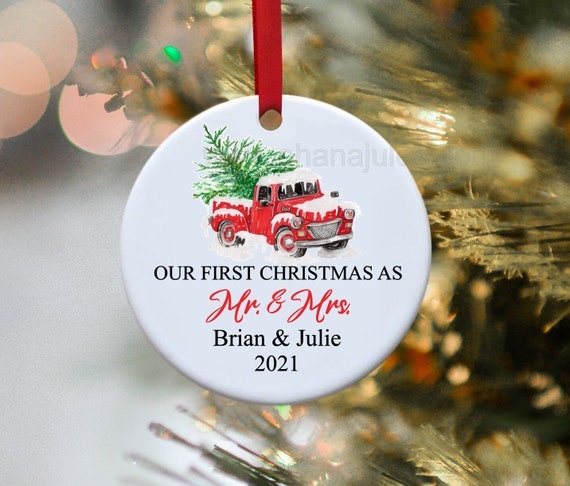 Christmas ornaments, Personalize ornaments, Our first Christmas, Ornament ,Personalized Red Truck Ornament,Our First Christmas as Mr. & Mrs