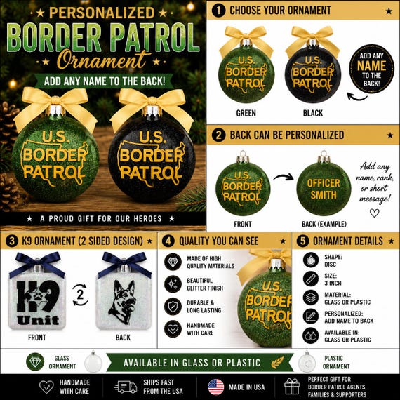 Personalized Border Patrol Ornament, US Border Patrol Christmas Ornament, CBP Gift, Border Patrol Agent Gift, Law Enforcement Gift