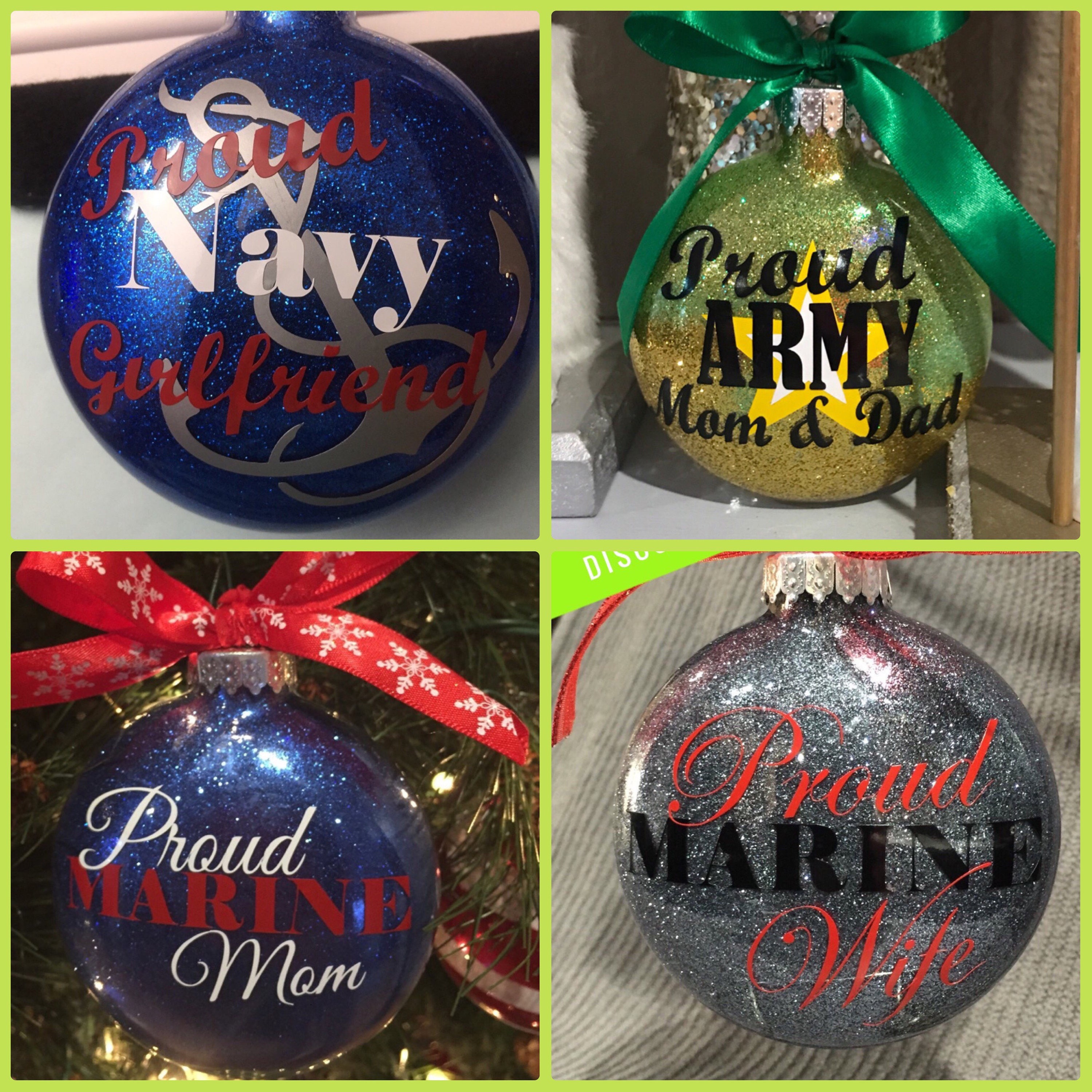 Navy, Marine, Coast Guard, Military ornaments, Glass Ornament ...