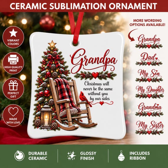 Memorial Christmas Ornament, Ceramic Rocking Chair Cardinal Ornament, In Memory Christmas Keepsake, Grandpa Dad Mom Grandma Remembrance Gift