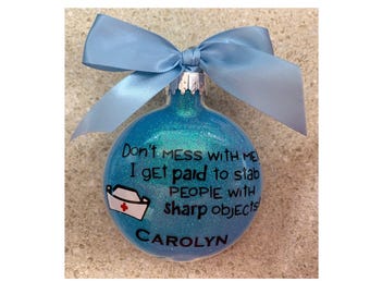 Nurse Ornament, Nurse, OBGYN, Glass Ornament, Christmas Ornament , personalized Ornament