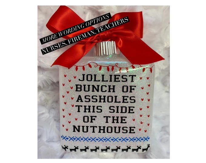 Featured listing image: Glass Ornament, Ornament, Ugly Sweater, Christmas,  Nurse, Teacher, Fireman,Family, Funny ornament, Funny christmas ornament, Funny Gifts