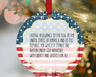 Pledge of Allegiance Ornament: Patriotic USA Flag Christmas Decor