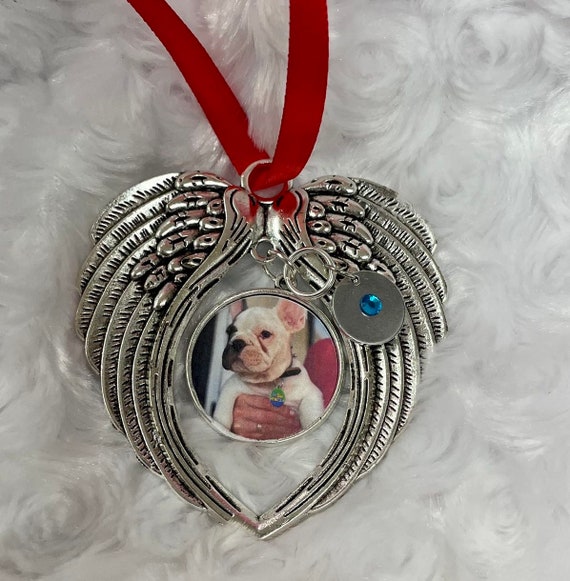 Pet Memorial Ornament, Personalized Pet Photo Keepsake, Silver Angel Wings, Dog or Cat Remembrance Gift, Pet Loss Christmas Ornament, Pet
