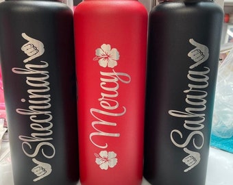 Personalized Hawaiian Water Bottle: Laser Etched Aloha Design, 40 oz