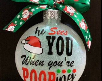 Santa Pooping , Bad Santa, Glass Ornament, Personalized Ornament, Christmas ornament