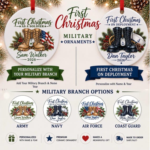 Personalized Military Ornament, First Christmas, Soldier, Sailor, Airman or Coastie, Deployment Ornament, Military Ornament, Military Mom