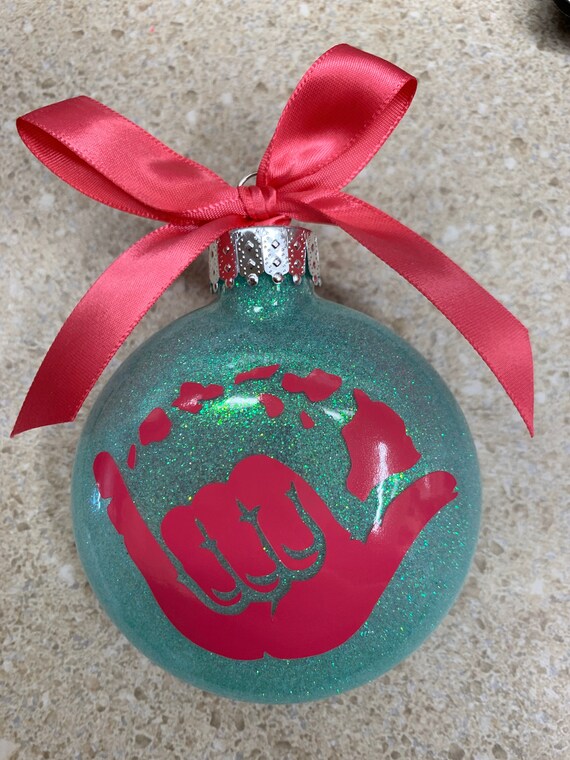 Shaka, Glass Ornament, Hawaiian Ornaments, Aloha, Shaka Ornament, Personalized Ornaments, Hawaiian Gift, Christmas ornament