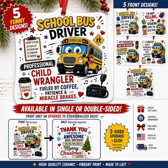 Funny Personalized School Bus Driver Christmas Ornament ,Ceramic Bus Driver Gift ,Custom Bus Driver Appreciation Gift, Bus Driver Gift