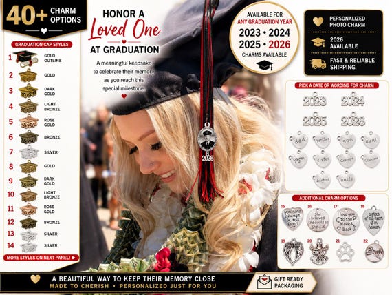 Graduation Memorial Photo Charm, Honor a Loved One at Graduation, Personalized Grad Cap Charm, Senior Keepsake Gift, Class of 2026