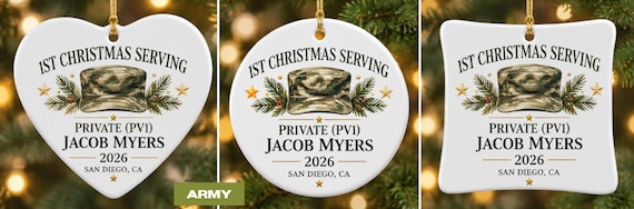 Personalized Military Christmas  Ornament, Army Navy Air Force Coast Guard Christmas Ornament, Custom Service Member Gift. Military Ornament