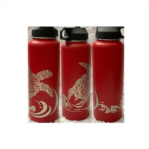 Tribal wrap flask, Honu flask, Sea turtle water bottle, Personalized flask, Laser etched tumbler,Honu Sea Turtle, Hawaiian Tribal flask,