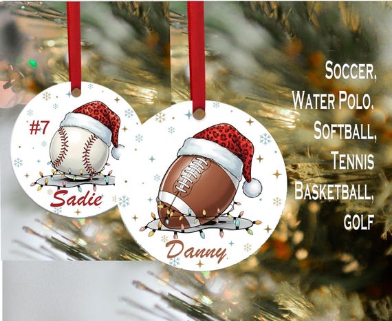 Personalized Sports Ornament, Custom Ornament, Basketball, Soccer, Baseball, Football ,Softball, Tennis ,Golf, Volleyball Ornament, Sports