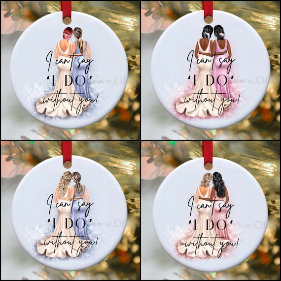 Wedding, bride, bridesmaids, wedding announcement, flower girl, maid of honor, ornament