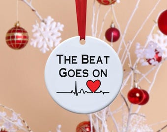 Heart Survivor Ornament, EKG ornament, Heart Attack Survivor Gift, Personalized Ceramic Ornament, Christmas Ornament, Heart Transplant