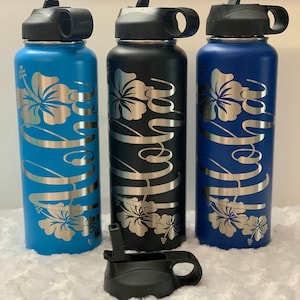 Water Bottle 40oz Etched. Hibiscus, Aloha Water Flask, Water Bottle, Flask, Hawaiian, Water Bottle, Flask, Water