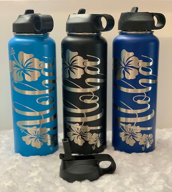 Water Bottle 40oz Etched. Hibiscus, Aloha Water Flask, Water Bottle, Flask, Hawaiian, Water Bottle, Flask, Water