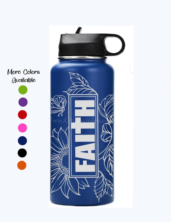 Preppy Hibiscus Design Custom Water Bottle - Laser Engraved