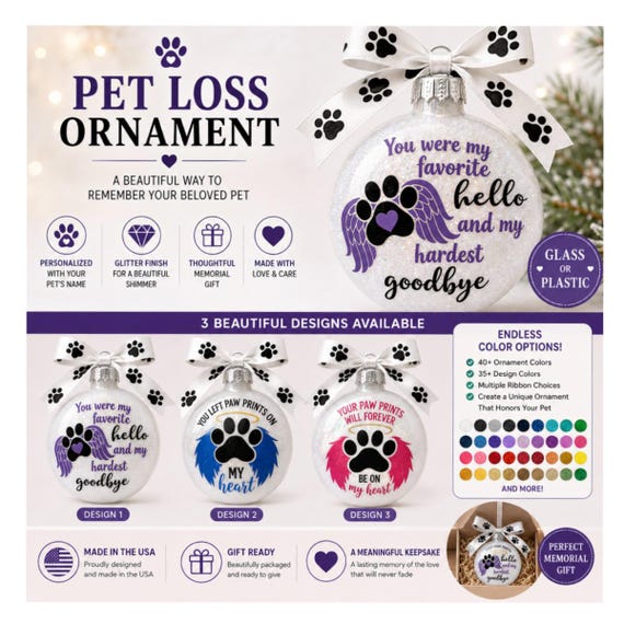 Pet Loss Ornament,Pet Memorial Ornament,Pet Loss Christmas Ornament,Pet Remembrance Ornament,Rainbow Bridge Pet Ornament, Christmas Ornament