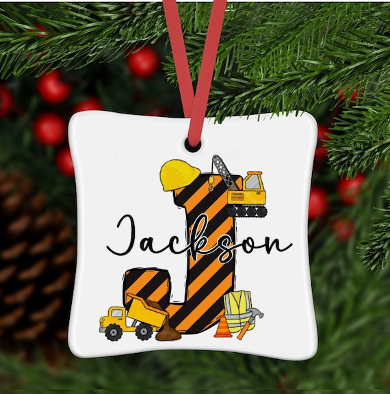 Personalized Construction Ornament, Construction Ornament, Boys Ornament, Backhoe Ornament, Personalized Ornament, Digger Ornament,Christmas