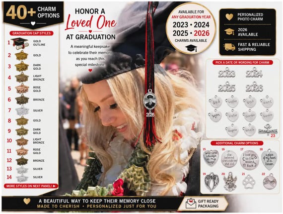 Graduation Memorial Photo Charm, Grad Cap Photo Charm, Custom Graduation Tassel Charm, In Loving Memory Gift, Senior Keepsake, Grad Gift