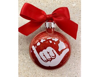 Shaka, Glass Ornament, Hawaiian Ornaments, Aloha, Shaka Ornament, Personalized Ornaments, Christmas ornament, Christmas tree ornament