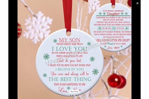 Personalized Son Ornament, Daughter Ornament, Christmas Gift, Ceramic Keepsake, Custom Family Ornament, Gift from Mom, Son, Daughter