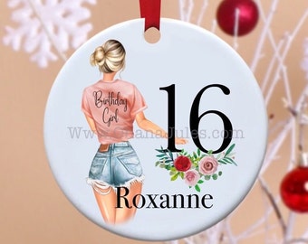 Personalized Sweet 16 Ornament, Custom birthday ornament, Personalized birthday keepsake, Birthday girl ornament, Christmas Ornament