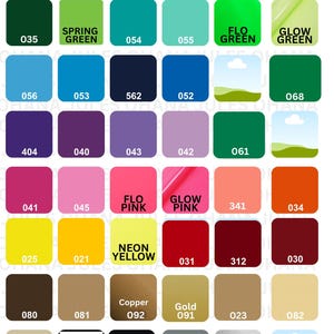 May include: A color chart titled DESIGN COLORS featuring a grid of thirty-six square swatches. Each swatch displays a unique color, including various shades of green, blue, purple, pink, orange, yellow, red, brown, gold, white, black, and gray.