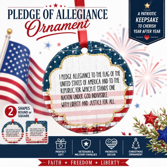 Pledge of Allegiance Ornament,Patriotic Christmas Ornament ,American Flag Ceramic Ornament ,USA Keepsake Gift for Veterans,Military Families