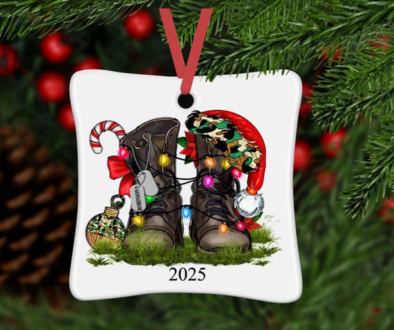 Personalized Military Christmas Ornament, Camo Ceramic Ornament, Military Family, Christmas Tree Ornament