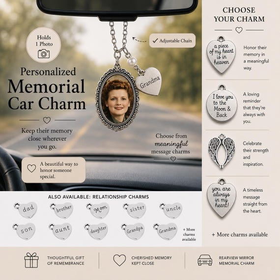 Personalized Memorial Photo Car Charm , Custom Photo  Mirror Charm , Sympathy Gift ,Memorial , Memorial Photo, Remembrance, Car Remembrance