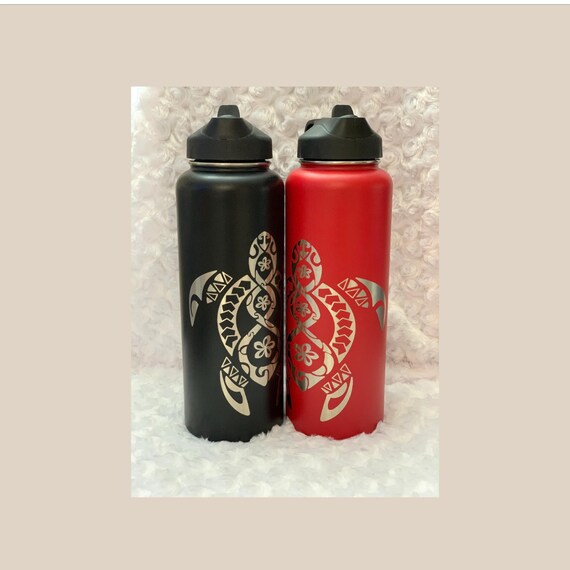 Honu flask, Tribal turtle water bottle, Personalized flask, Laser-etched tumbler, Custom name flask, Hawaiian flask, Tropical flask, Aloha