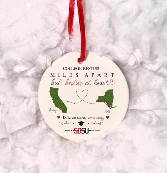 Personalized College Bestie Ornament, Long Distance Best Friend Gift, Big and Little Ornament, College Roommate Christmas Gift, Sorority
