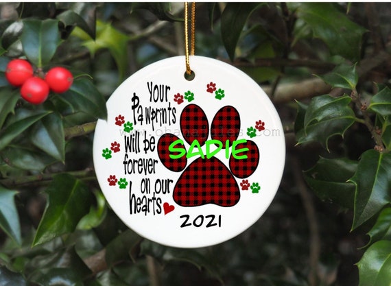 Pet Loss, Dog Ornaments, Pet Memory, Wings were ready, Paw prints on my heart ,Glass Ornament, Personalized ornament