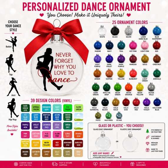 Personalized Dance Ornament, Custom Dancer Gift, Ballet Tap Jazz Ornament, Dance Teacher Gift, Christmas Tree Ornament, Dance Team Ornament