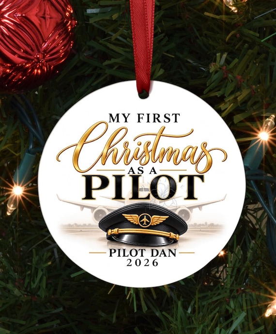 Personalized First Christmas Ornament, Pilot Christmas Gift, Flight Attendant Ornament, Aviation Christmas Keepsake, Pilot Ornament