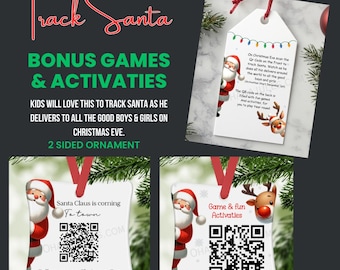 SantaTrackerOrnament, Santa Ornament, Santa Tracker, Kids Christmas Ornament, TrackSanta Santa, Family Ornament, Christmas Tree Ornament