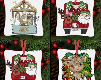 Kids Ornament, kids Christmas ornament, Reindeer Ornament Christmas, Santa,Personalized kids ornament, Religious Ornament,Manger, Kids Gift