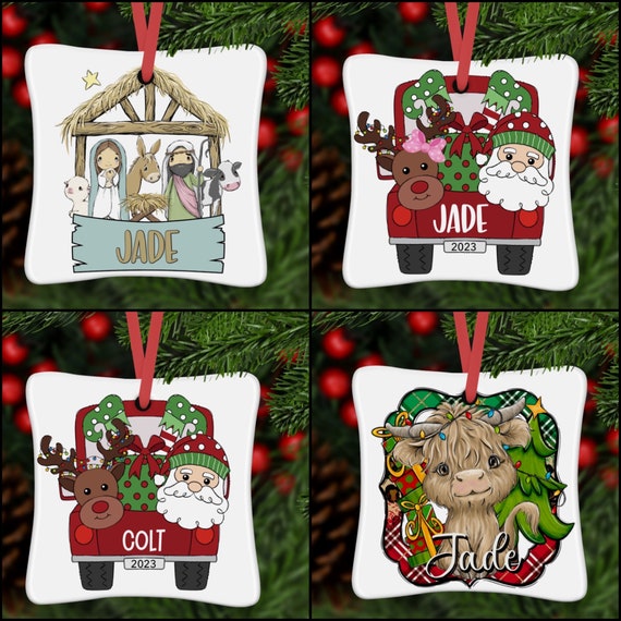 Kids Ornaments, Funny Ornament, Family Ornament, Reindeer Ornament Christmas, Santa, personalized kids ornament, Religious Ornament,Manger