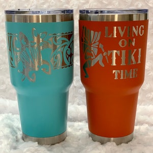 Laser Etched Tiki Tumbler: Honu Turtle, Hawaiian Flask (30oz)