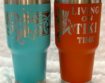 Laser Etched Tiki Tumbler: Honu Turtle, Hawaiian Flask (30oz)