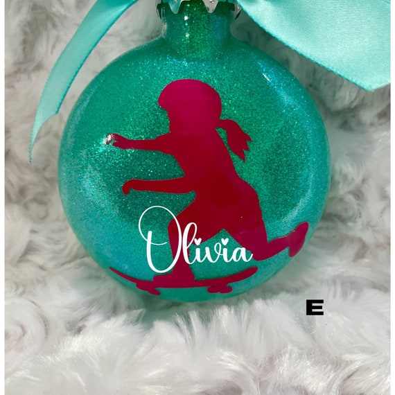 Skateboarding, skateboard ornament, skater boy, skater girl, Dirt Bike, BMX,  Glass Ornament, Boys Ornaments, Girl Skateboarder Ornament