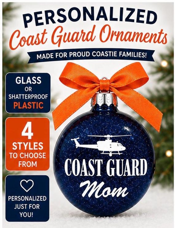 Personalized Coast Guard Ornament | Coastie Christmas Ornament | USCG Military Gift | Glass or Plastic Holiday Ornament, Coast Guard items
