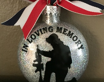 Glass ornament, In Memory Ornament, In Loving Memory, Military, personlized ornament,