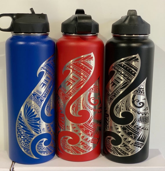 Personalized Hawaiian Makau Water Bottle | Laser Engraved 40 oz Stainless Steel Tribal Flask with Custom Name